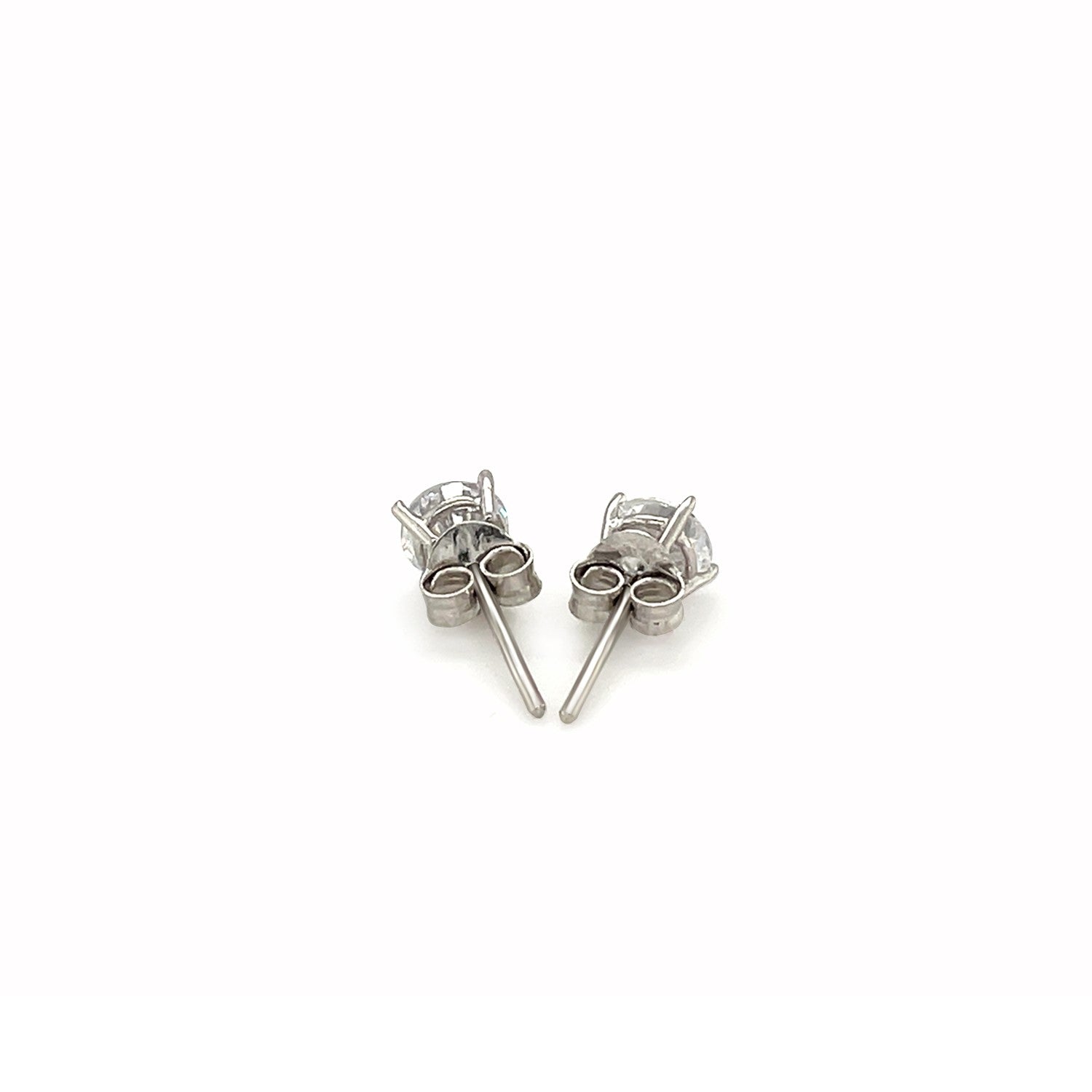 Sterling Silver Stud Earrings with White Hue Faceted Cubic Zirconia(5mm) RCJ