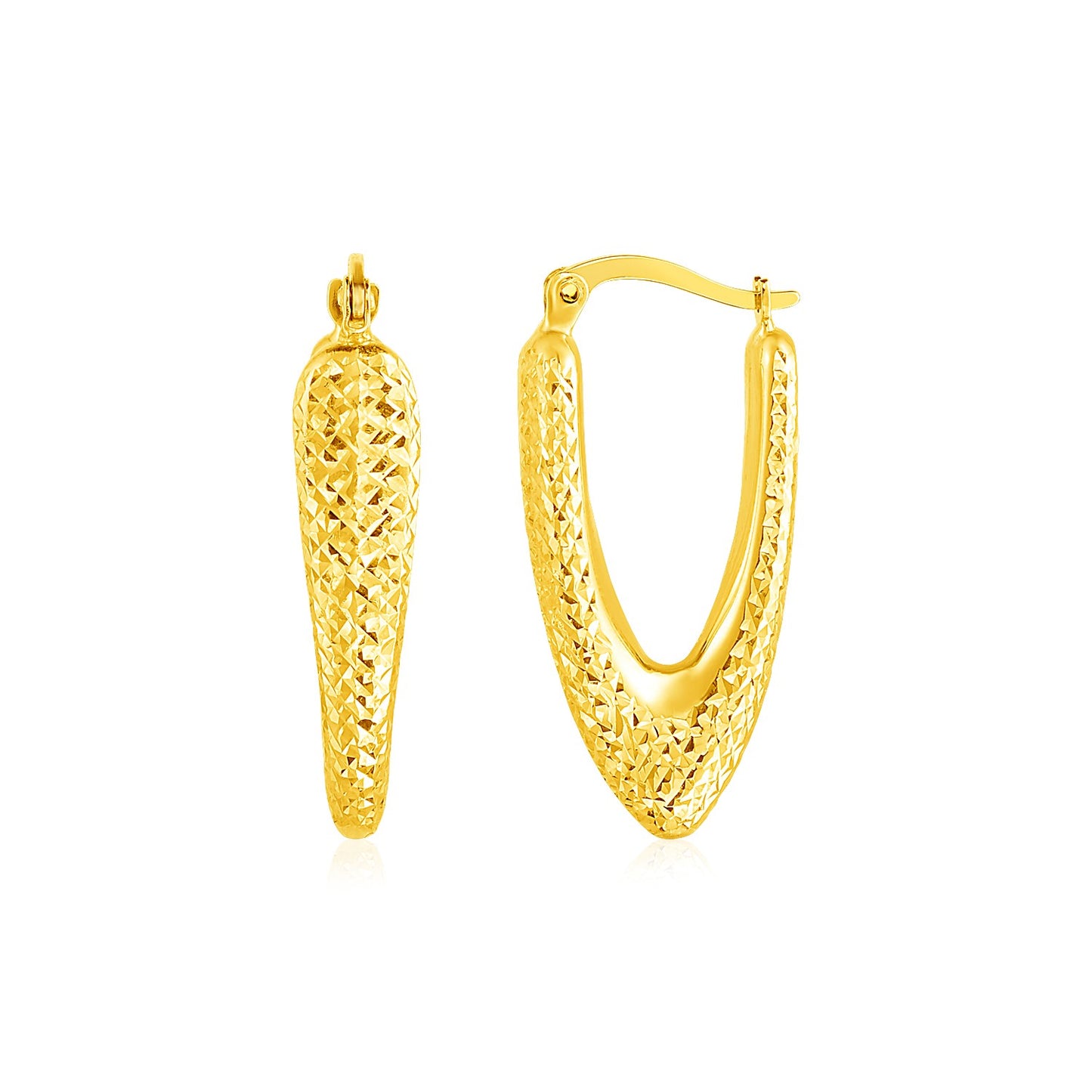 14k Yellow Gold V Shaped Puffed Hoop Earrings RCJ