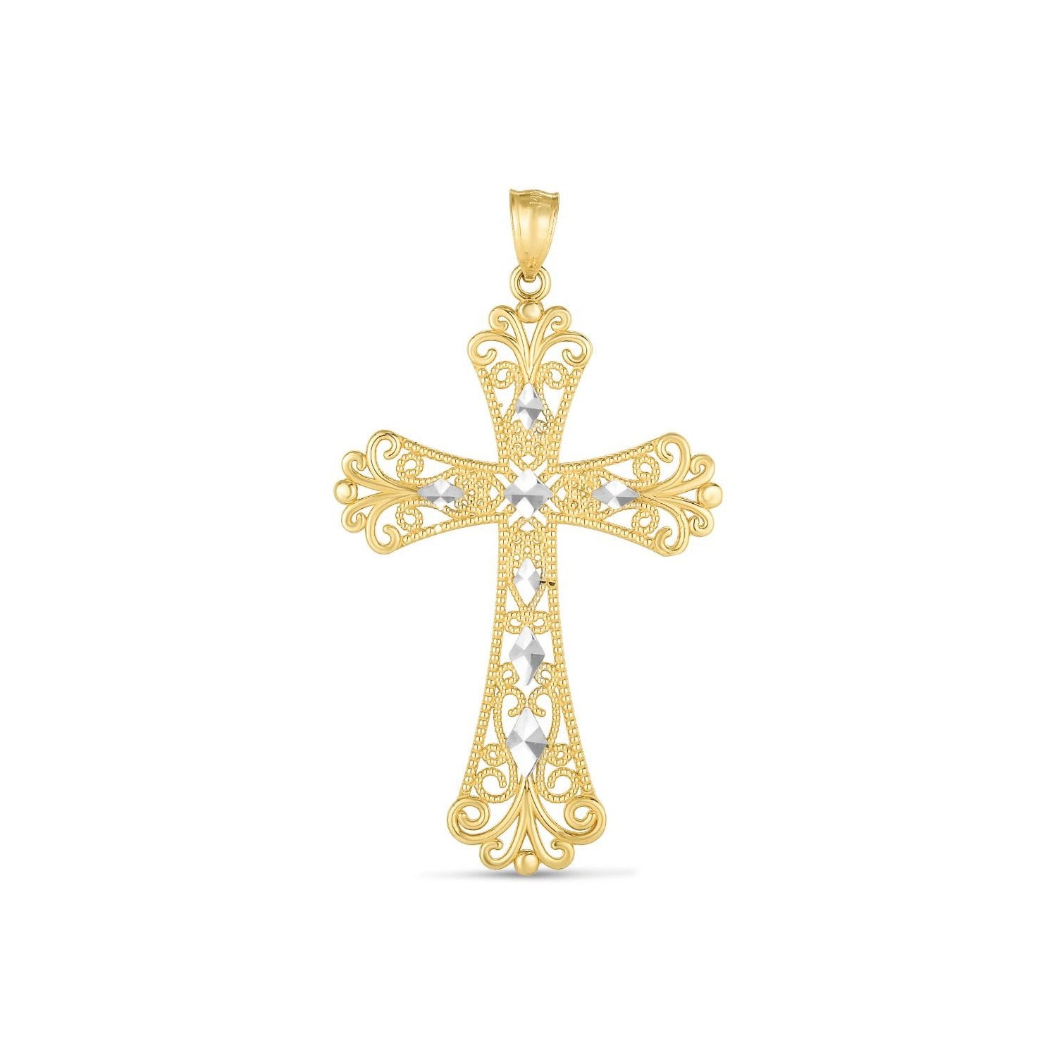 14k Two Tone Gold High Polish Diamond Cut Cross PendantMonde Trend