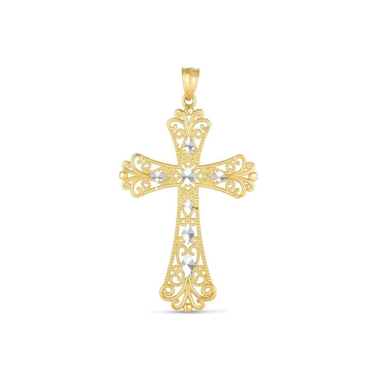 14k Two Tone Gold High Polish Diamond Cut Cross PendantMonde Trend