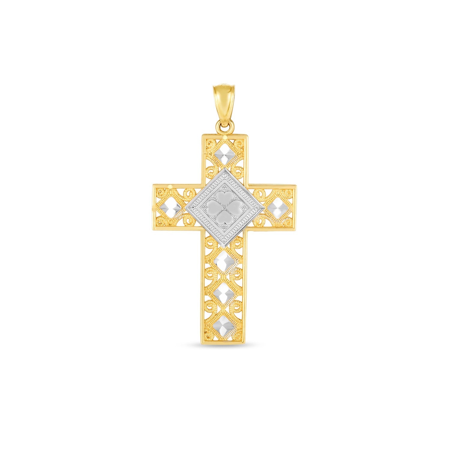 14k Two Tone Gold High Polish Diamond Cut Cross PendantMonde Trend