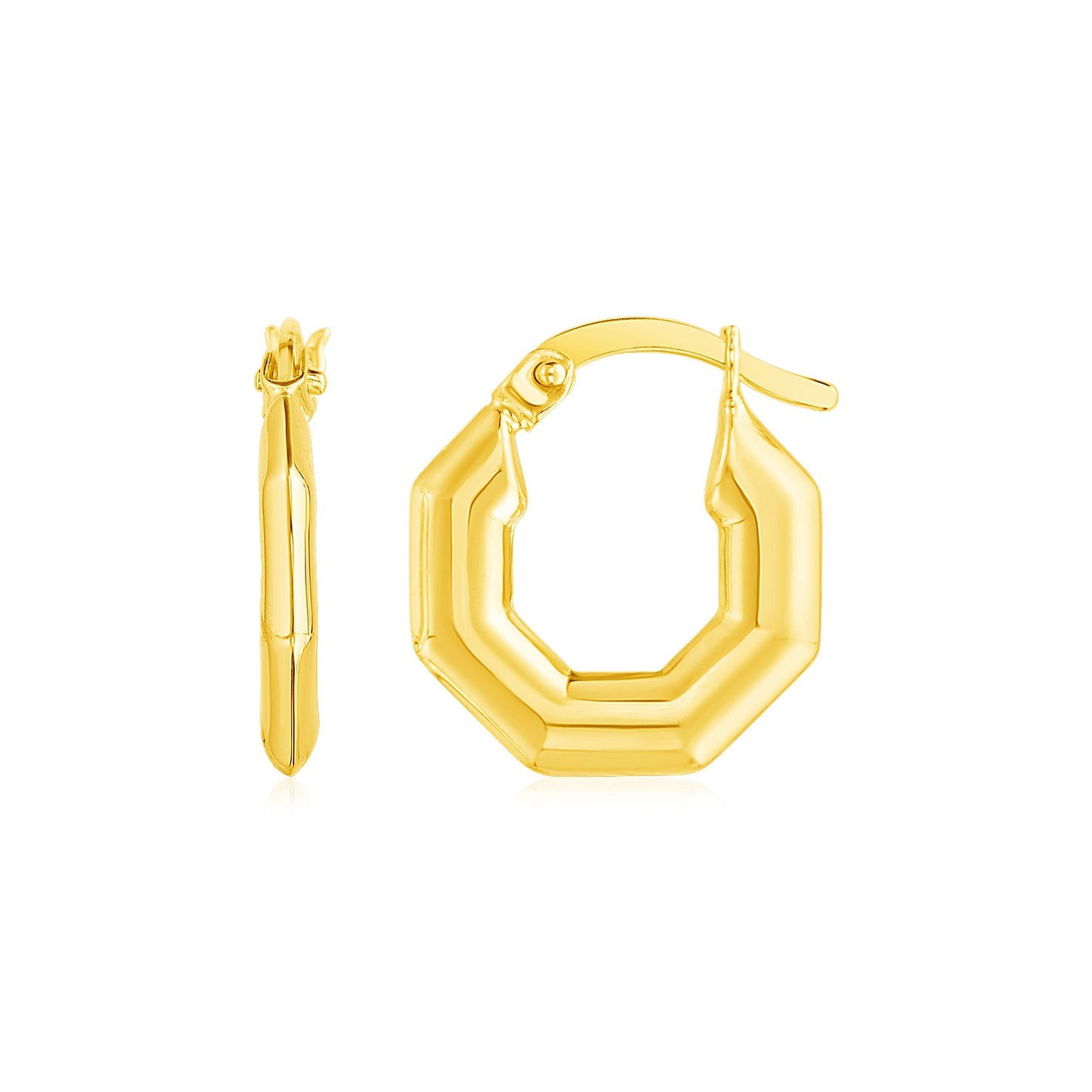 14k Yellow Gold Octagon Hoop Earrings RCJ