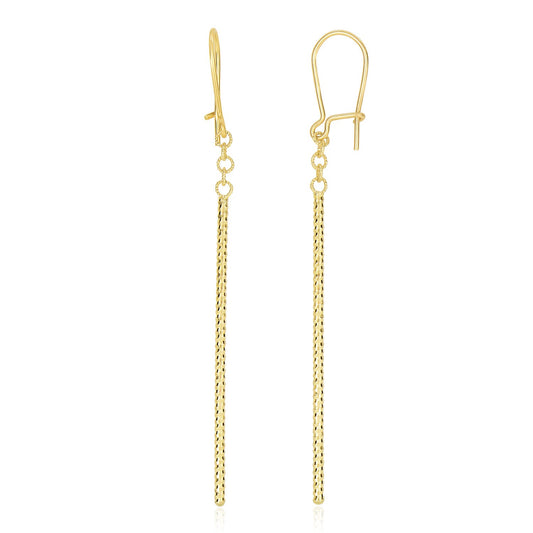 14k Yellow Gold Long Bar Diamond Cut Drop Earrings RCJ