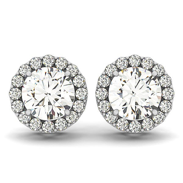 14k White Gold Four Prong Round Halo Diamond Earrings (1 1/6 cttw)Monde Trend