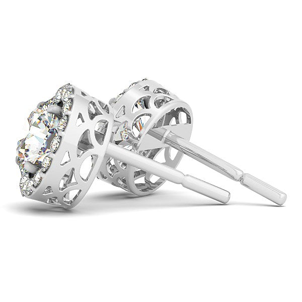 14k White Gold Four Prong Round Halo Diamond Earrings (1 1/6 cttw)Monde Trend