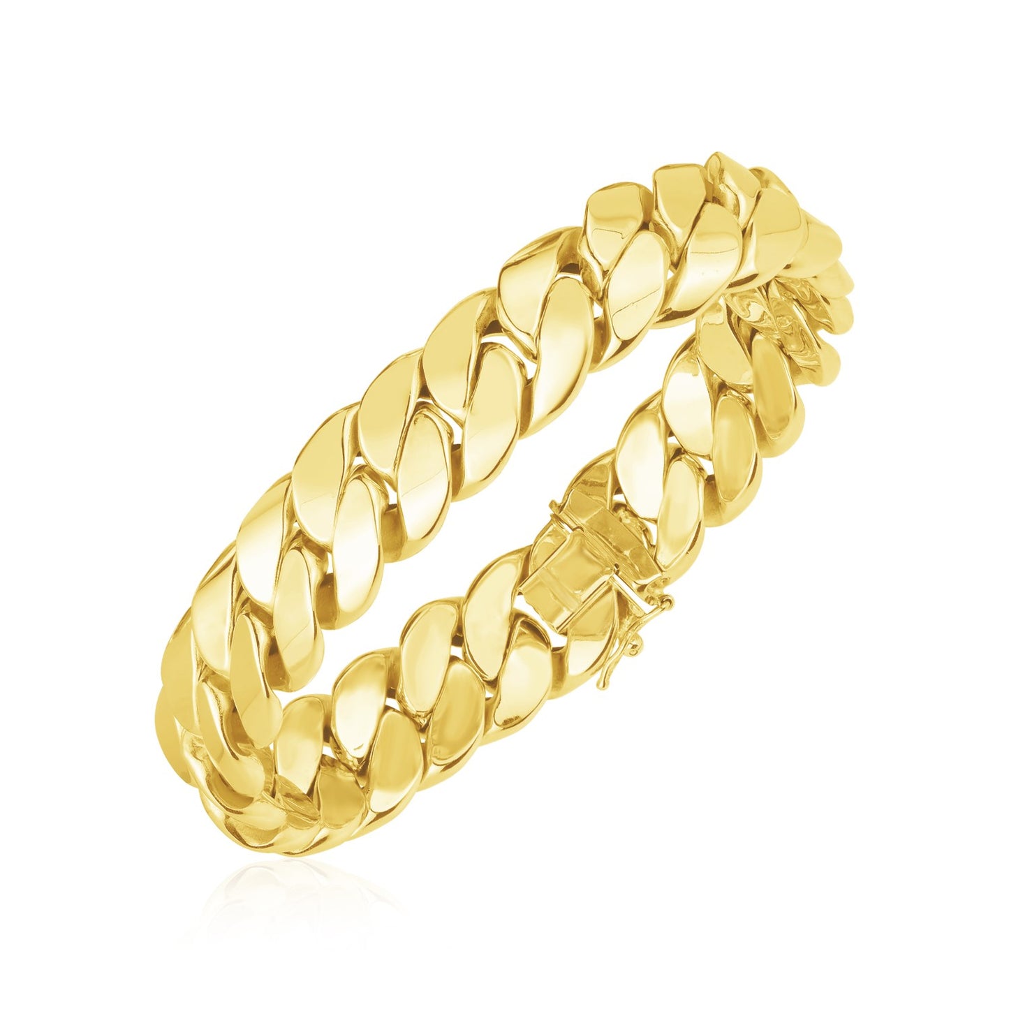 14k Yellow Gold High Polish LA Cubana Link Bracelet (14.00 mm) RCJ