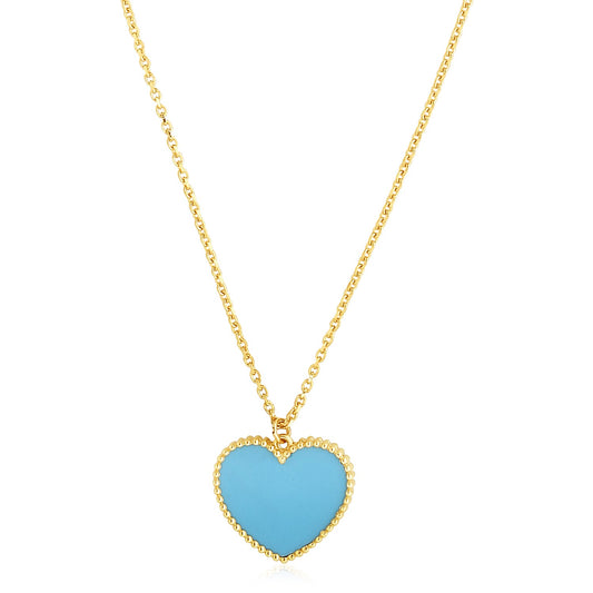 14k Yellow Gold High Polish Heart Turquoise Paste Necklace RCJ