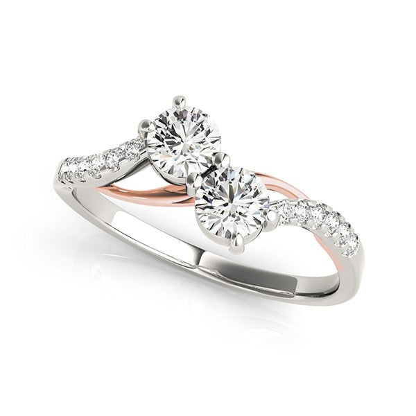 Two Stone Diamond Ring with Curved Band in 14k White And Rose Gold (5/8 cttw) RCJ