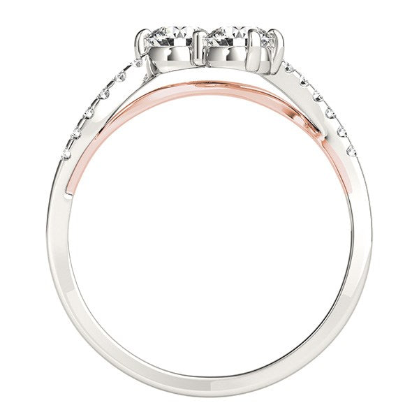 Two Stone Diamond Ring with Curved Band in 14k White And Rose Gold (5/8 cttw) RCJ