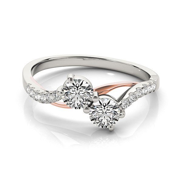 Two Stone Diamond Ring with Curved Band in 14k White And Rose Gold (5/8 cttw) RCJ