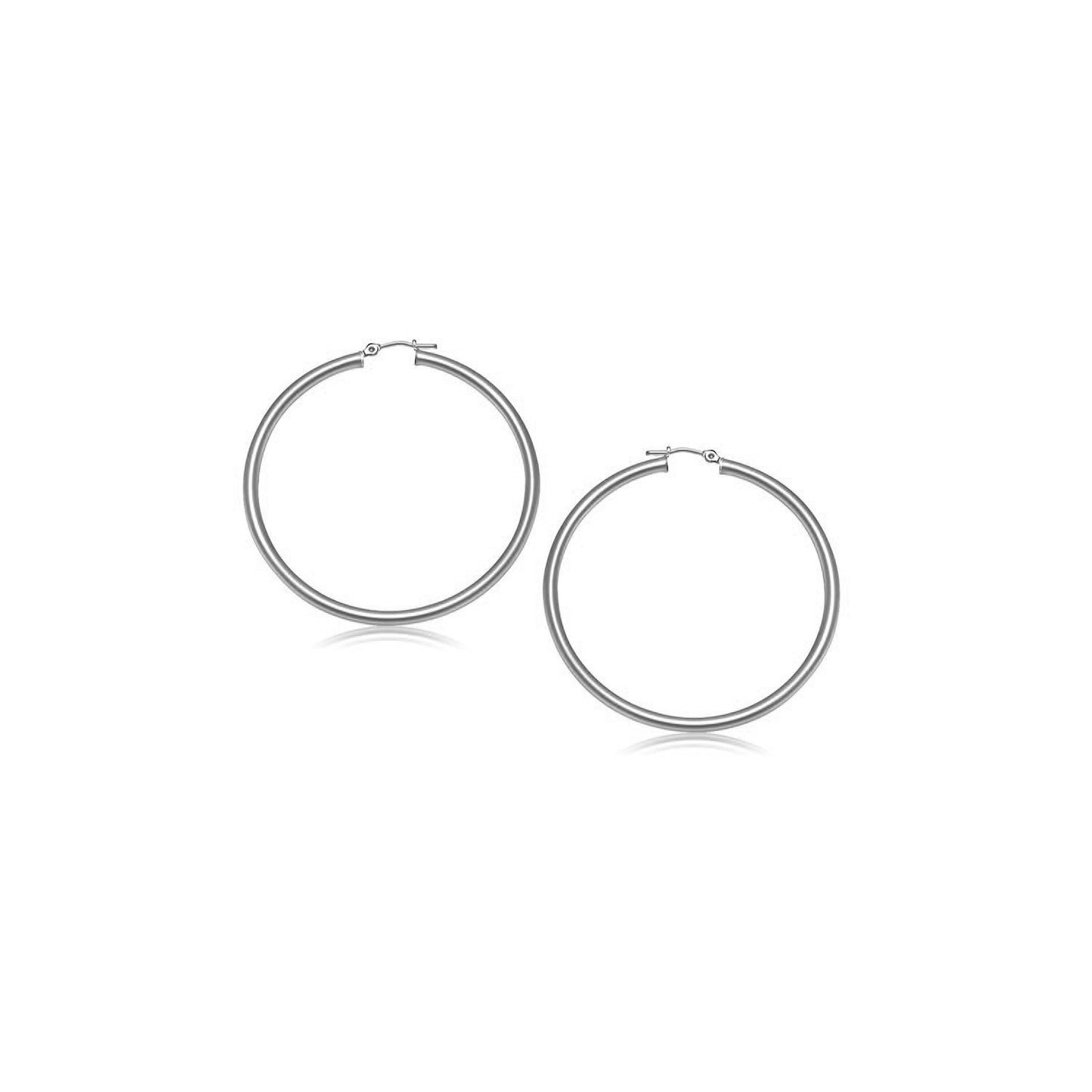 10k White Gold Polished Hoop Earrings (3x15mm)Monde Trend