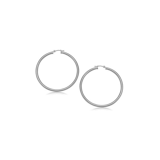 10k White Gold Polished Hoop Earrings (3x15mm)Monde Trend