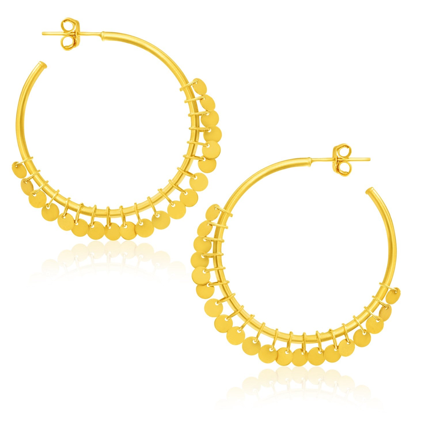 14k Yellow Gold Hoop Style Earrings with Dangling Sequins(1.5x30mm) RCJ