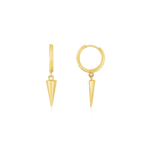 14K Yellow Gold Dangling Spike Drop Hoop Earrings RCJ