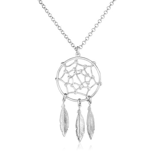 Sterling Silver 17 inch Necklace with Dream Catcher Pendant RCJ