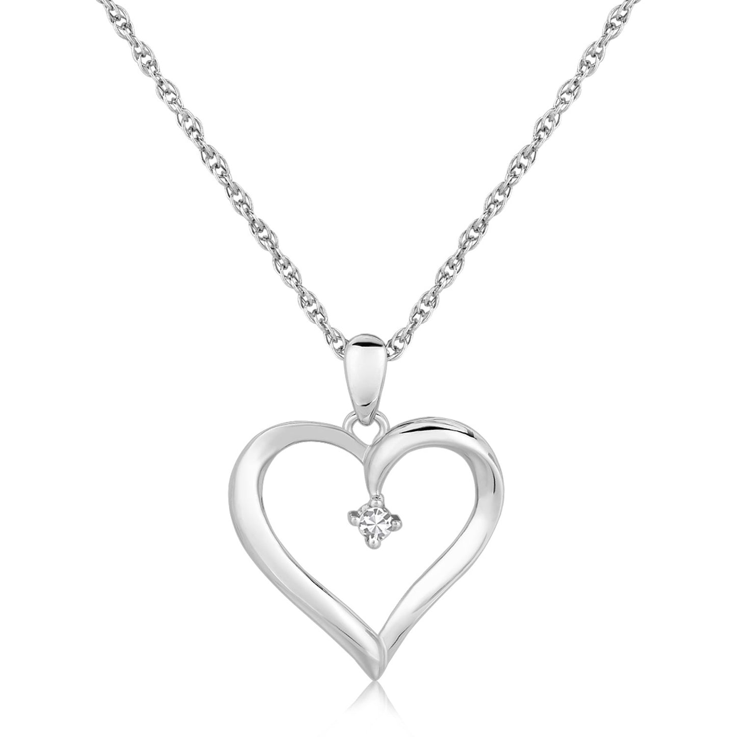 Sterling Silver Diamond Embellished Open Heart Pendant (.03 cttw) RCJ