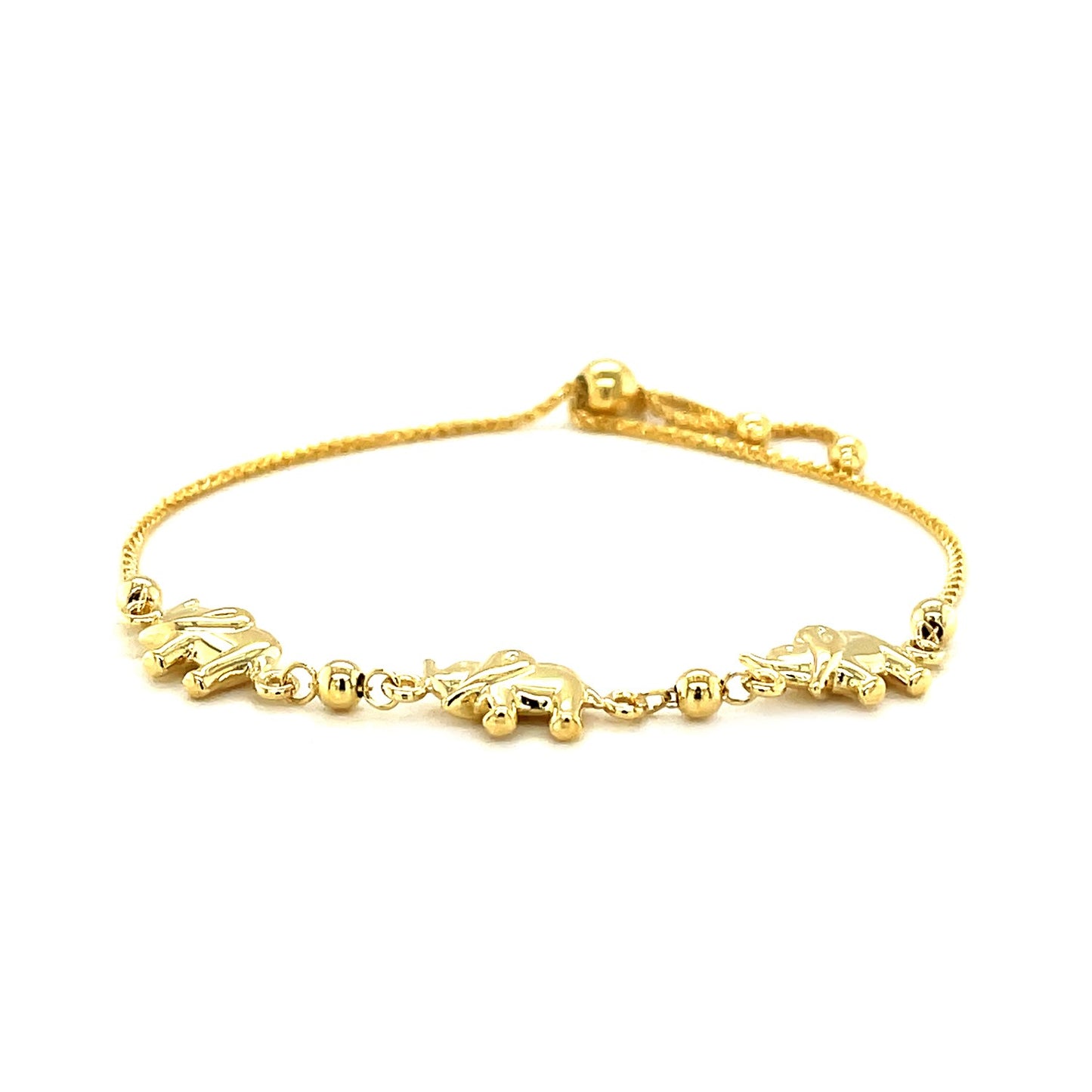 14k Yellow Gold Elephant Station Lariat Style Bracelet (1.00 mm) RCJ