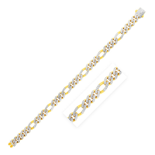 14k Yellow Gold White Pave High Polish Modern Lite Figaro Bracelet  (8.00 mm) RCJ