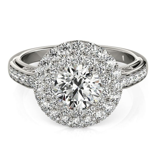 14k White Gold Diamond with Two-Row Pave Border Engagement Ring (2 cttw)Monde Trend