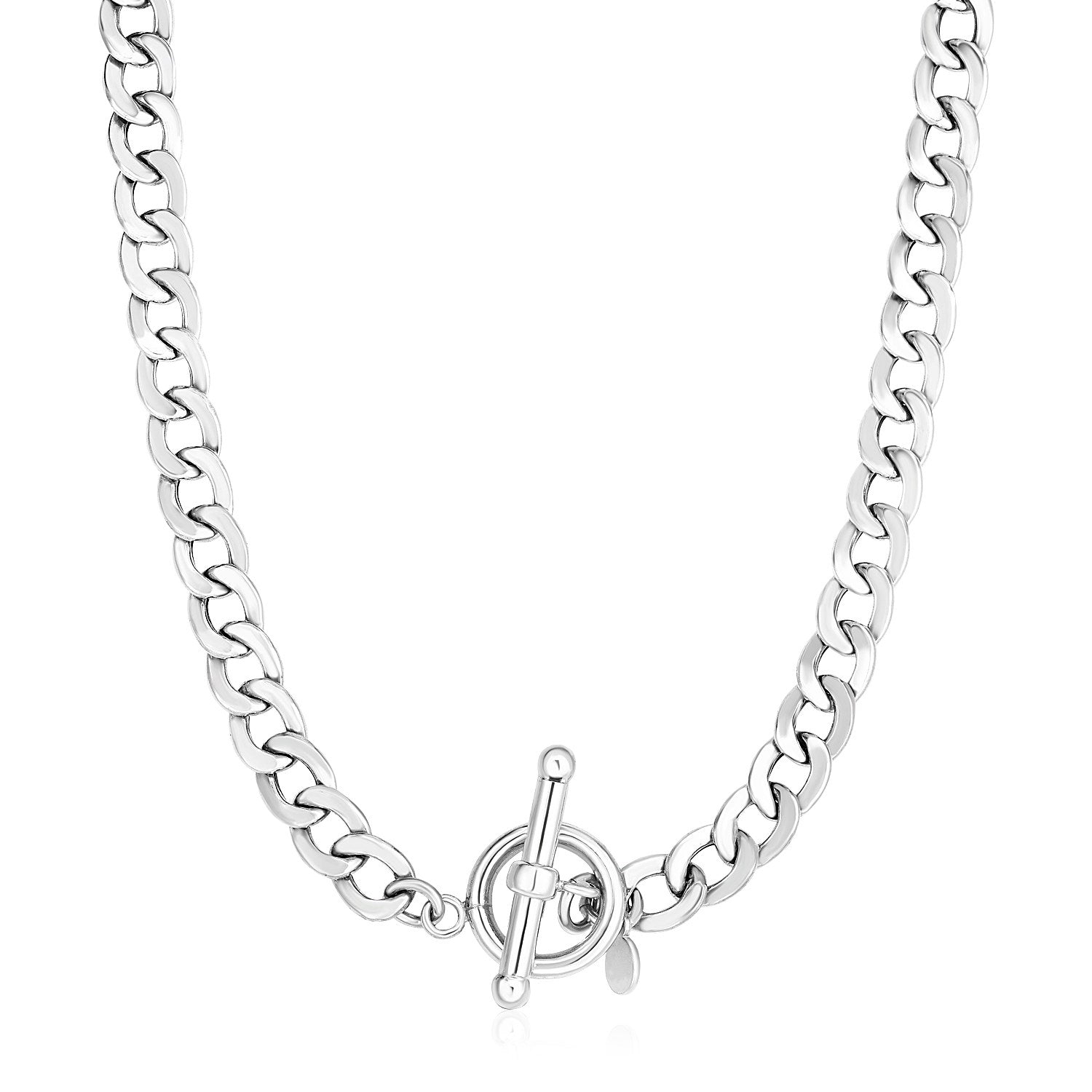 Sterling Silver Polished Wide Link Toggle Necklace RCJ