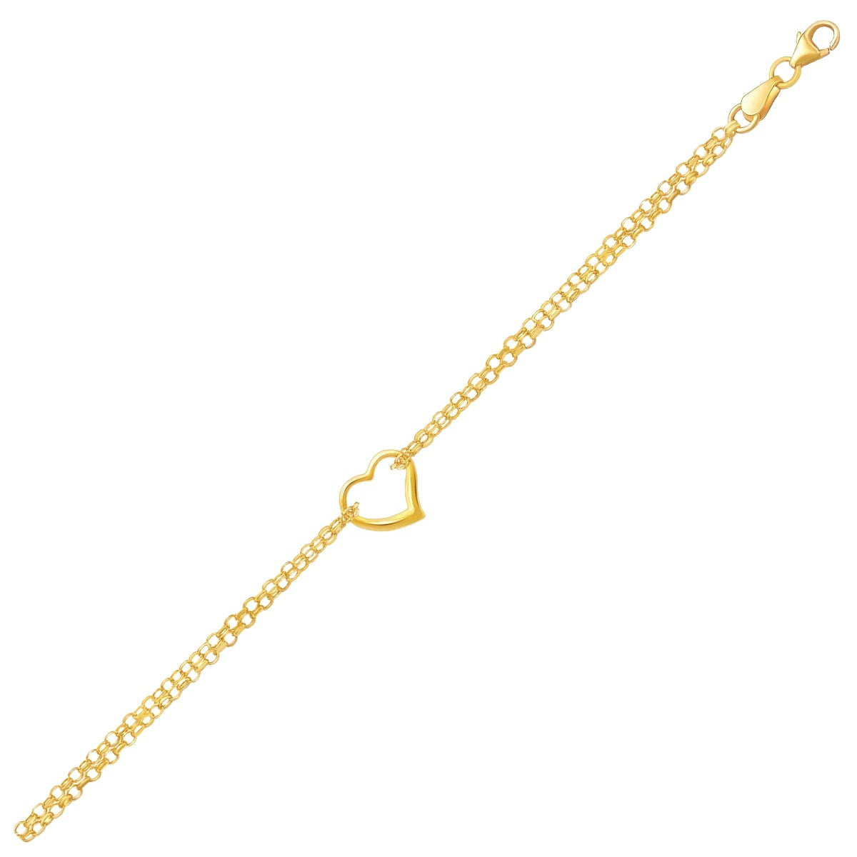 10k Yellow Gold Double Rolo Chain Anklet with an Open Heart StationMonde Trend