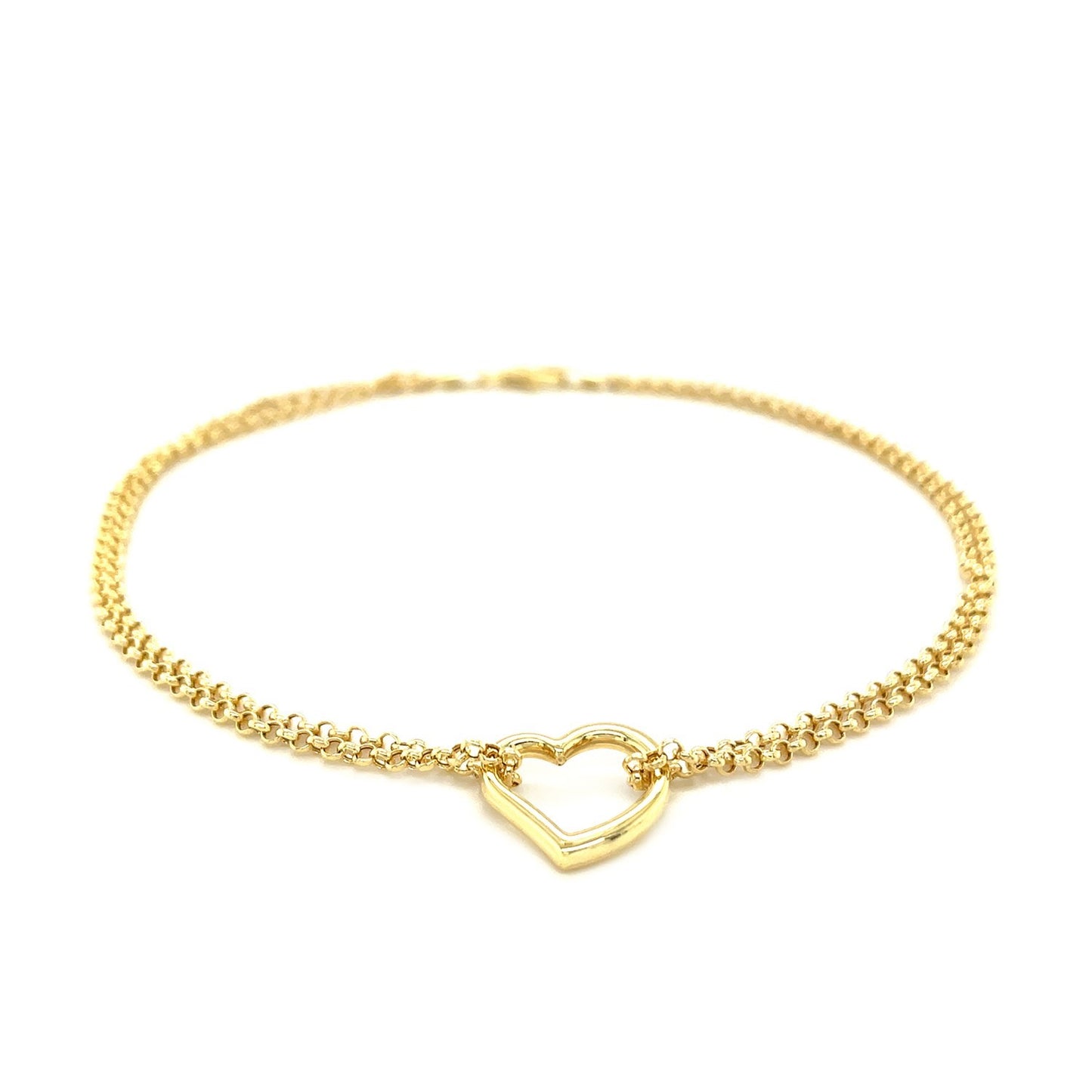 10k Yellow Gold Double Rolo Chain Anklet with an Open Heart StationMonde Trend