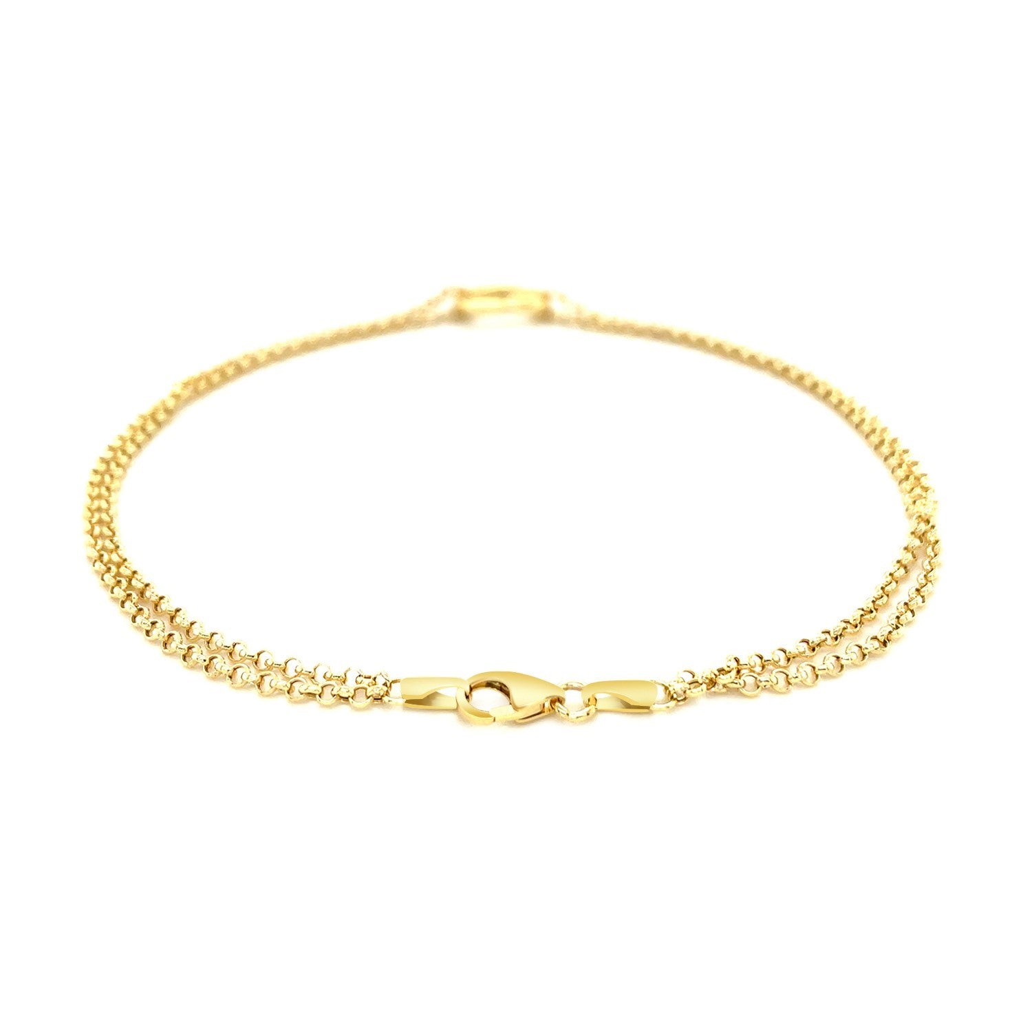 10k Yellow Gold Double Rolo Chain Anklet with an Open Heart StationMonde Trend