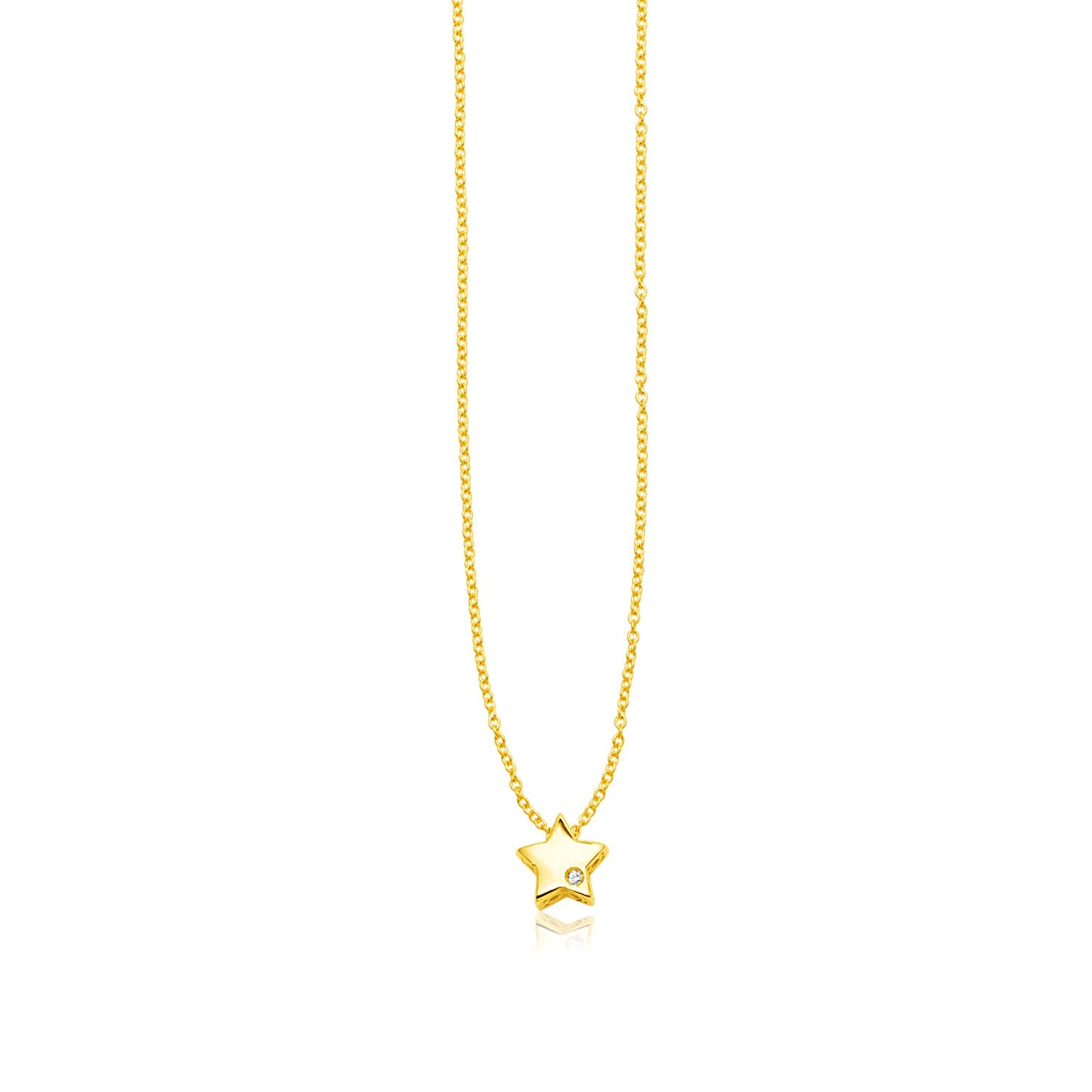 14k Yellow Gold Polished Star Necklace with Diamond RCJ