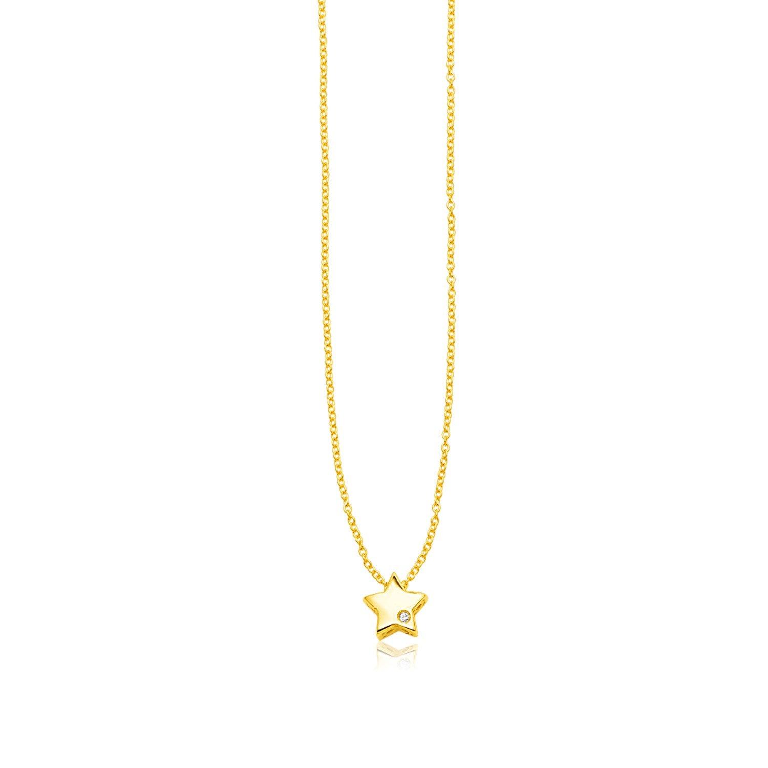 14k Yellow Gold Polished Star Necklace with Diamond RCJ