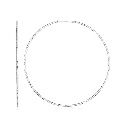 Sterling Silver Large Textured Round Hoop Earrings(1.6x60mm) RCJ