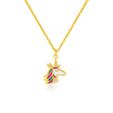 14k Yellow Gold Childrens Necklace with Enameled Unicorn Pendant RCJ