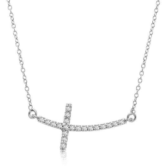 14k White Gold Diamond Embellished Cross Motif Necklace (.21cttw)Monde Trend