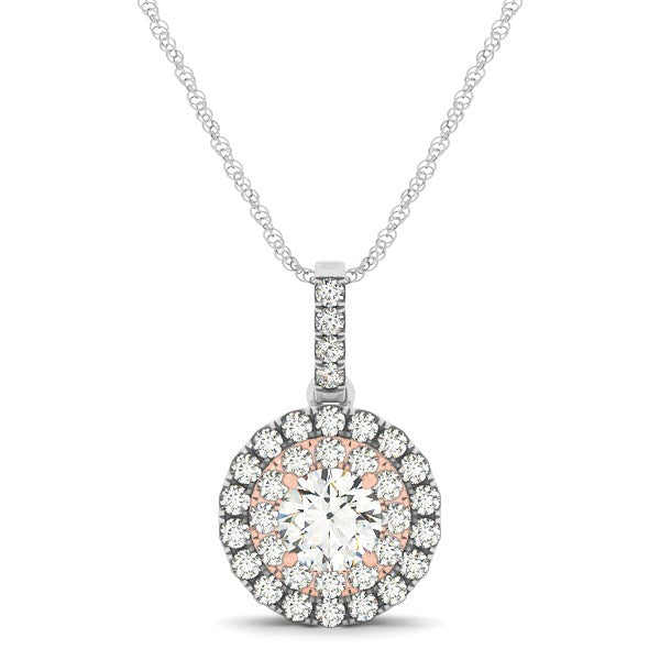 Round Shape Halo Diamond Pendant in 14k White and Rose Gold (1/2 cttw) RCJ