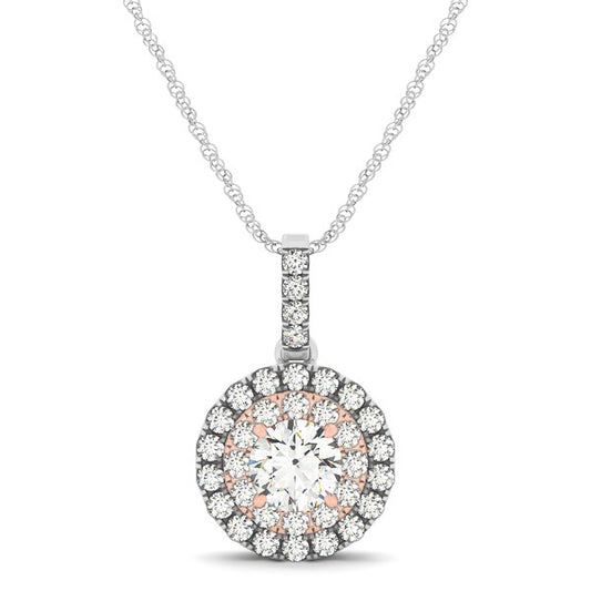 Round Shape Halo Diamond Pendant in 14k White and Rose Gold (1/2 cttw) RCJ