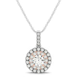 Round Shape Halo Diamond Pendant in 14k White and Rose Gold (1/2 cttw) RCJ