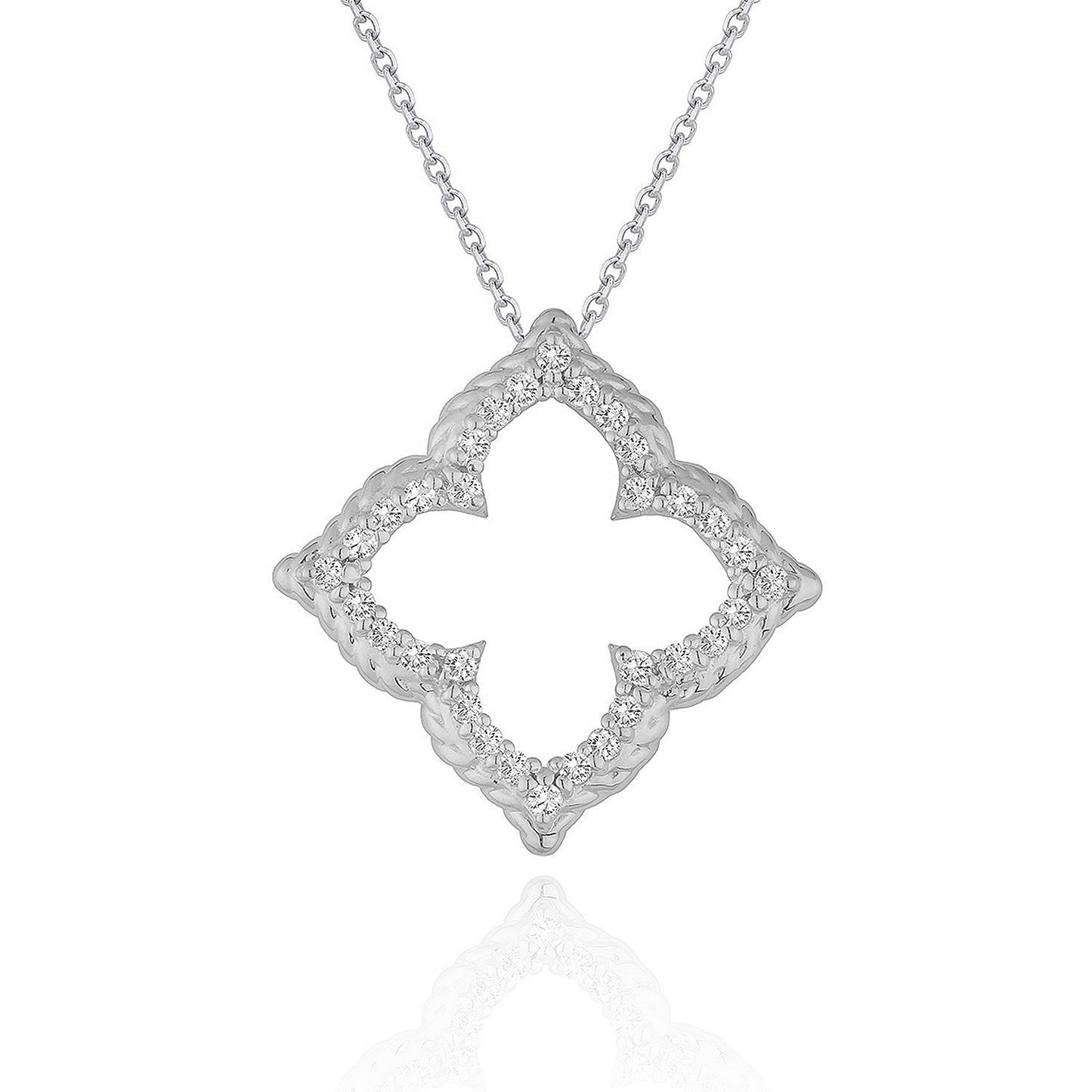 14k White Gold Diamond Cut-out Flower Pendant (1/3 cttw)Monde Trend