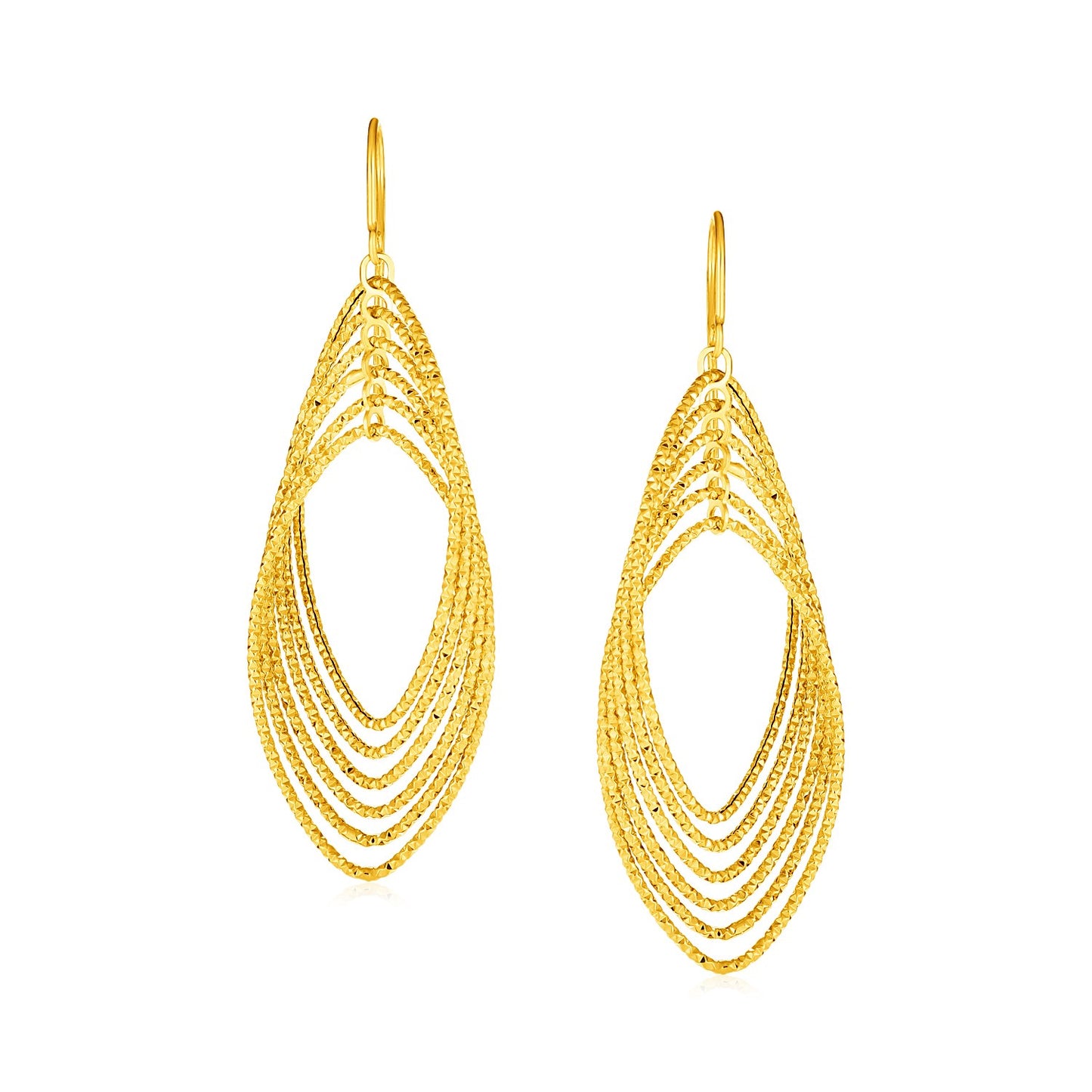 14k Yellow Gold Post Earrings with Textured Marquise Shapes RCJ