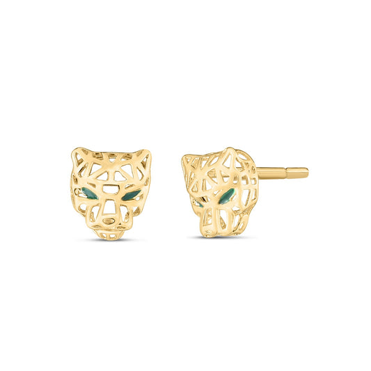 14k Yellow Gold Panther Head Stud Earrings RCJ