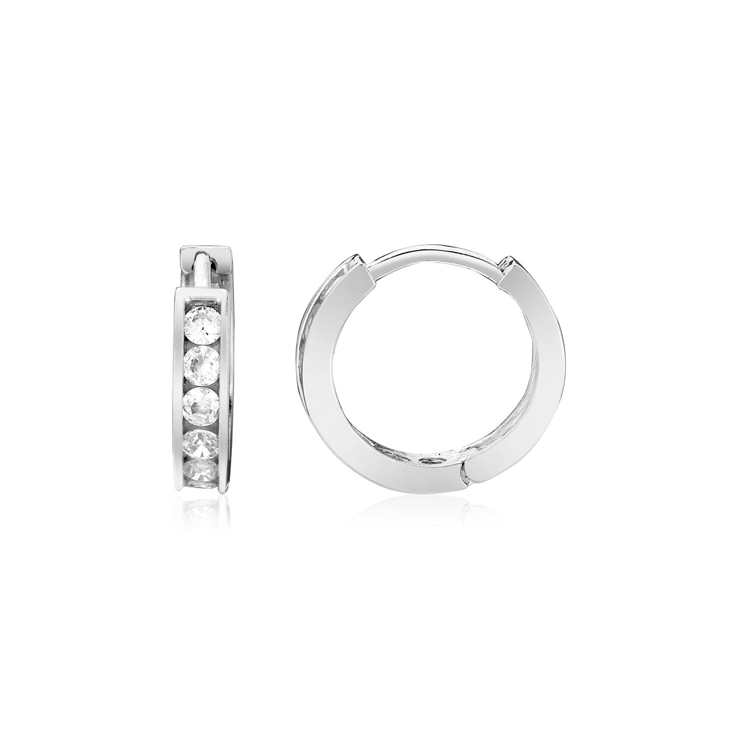 Sterling Silver Petite Hoop Earrings with Cubic Zirconias(3x10mm) RCJ