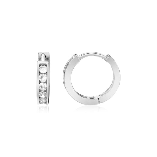 Sterling Silver Petite Hoop Earrings with Cubic Zirconias(3x10mm) RCJ