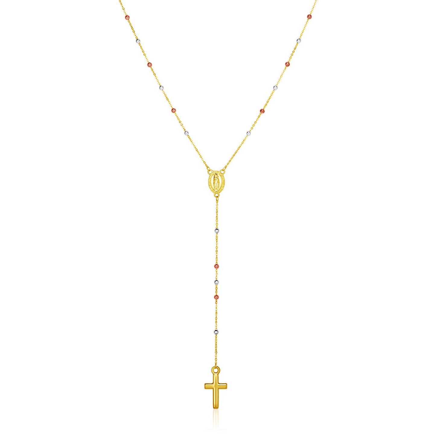 14k Tri Color Gold Lariat Rosary NecklaceMonde Trend