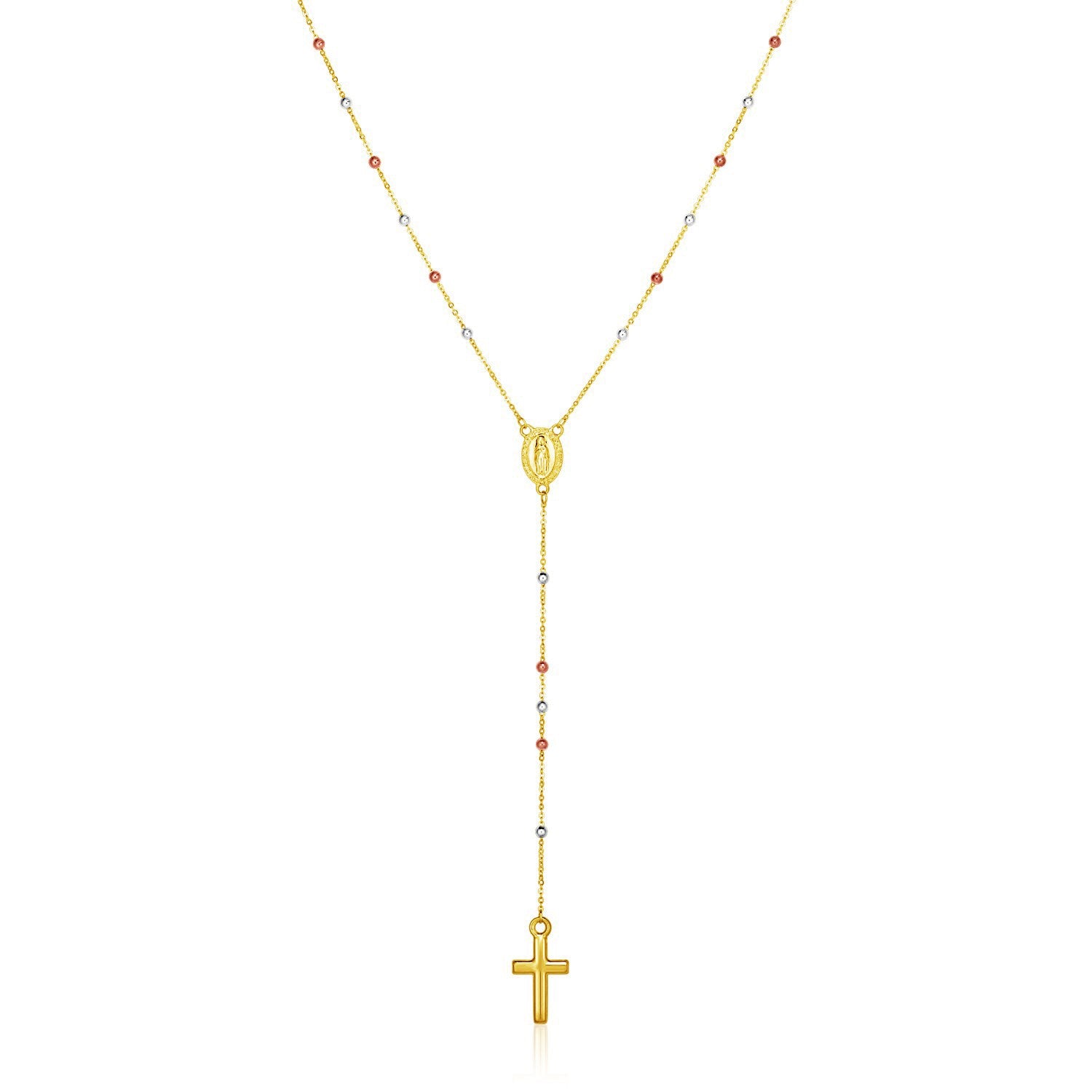 14k Tri Color Gold Lariat Rosary NecklaceMonde Trend