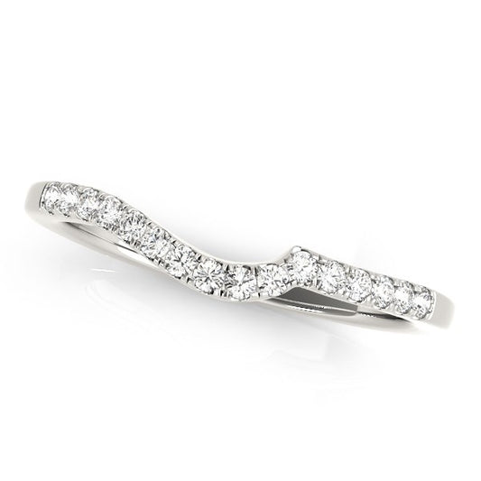 14k White Gold Curved Style Pave Diamond Wedding Ring (1/6 cttw)Monde Trend