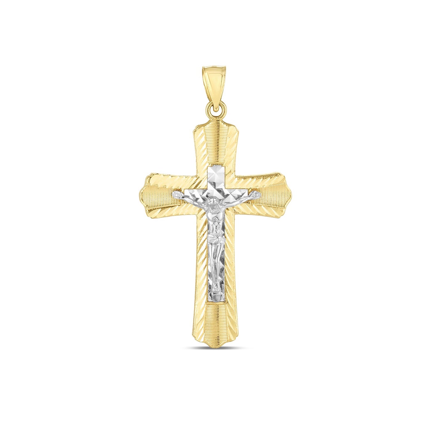 14k Two Tone Gold High Polish Diamond Cut Cross PendantMonde Trend