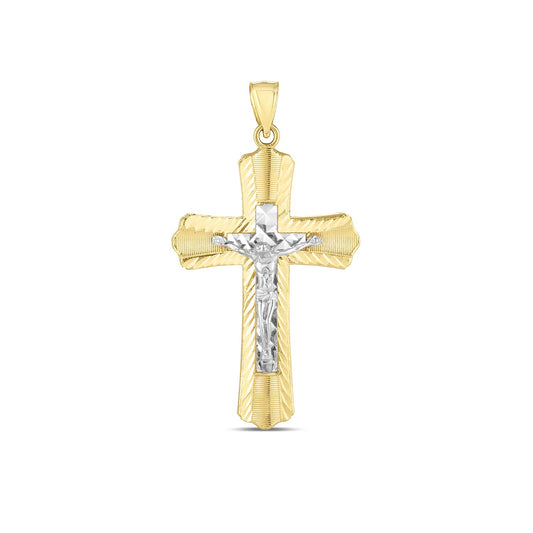 14k Two Tone Gold High Polish Diamond Cut Cross PendantMonde Trend