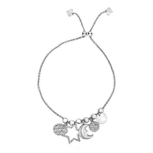 Adjustable Bead Bracelet with Celestial Charms in Sterling Silver RCJ