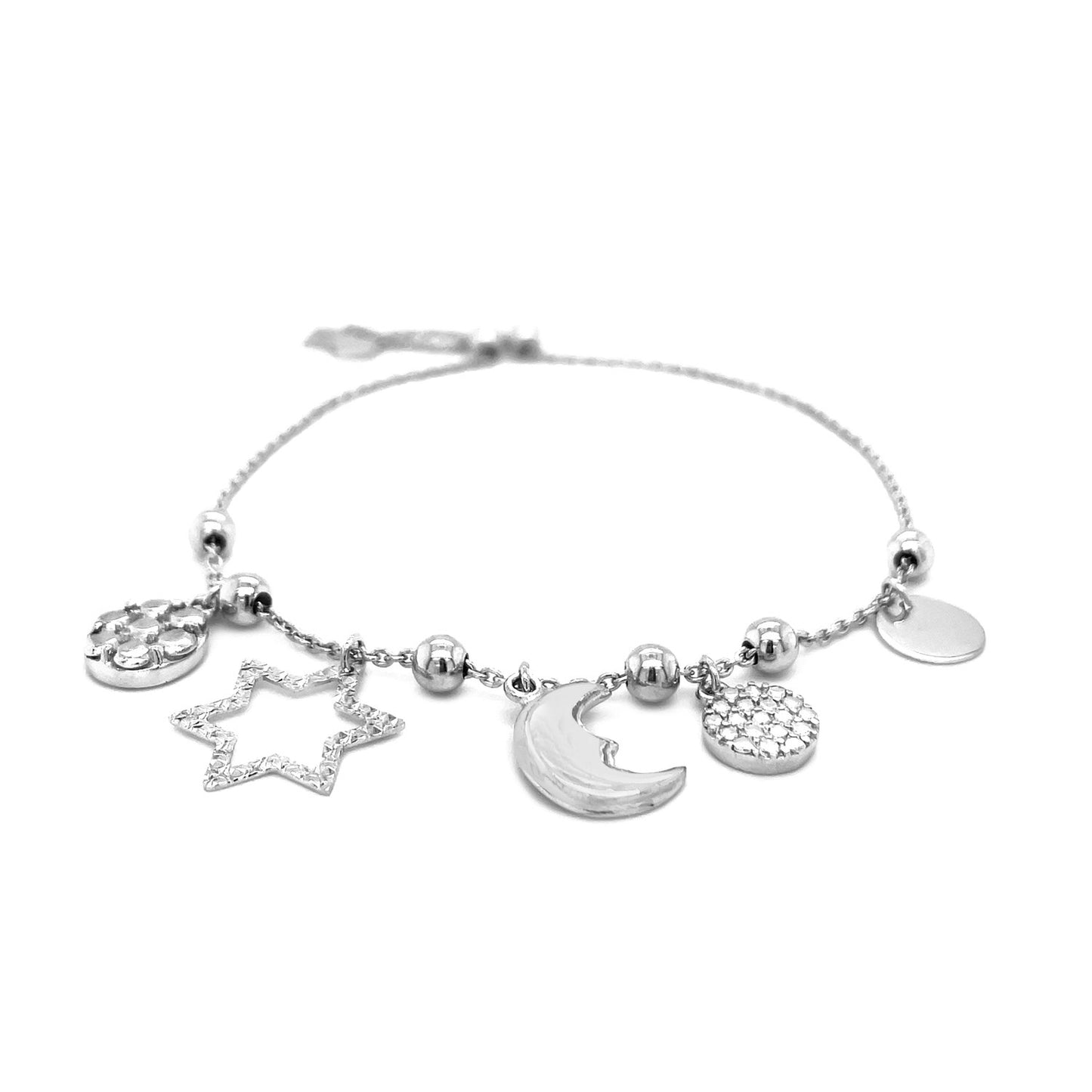 Adjustable Bead Bracelet with Celestial Charms in Sterling Silver RCJ