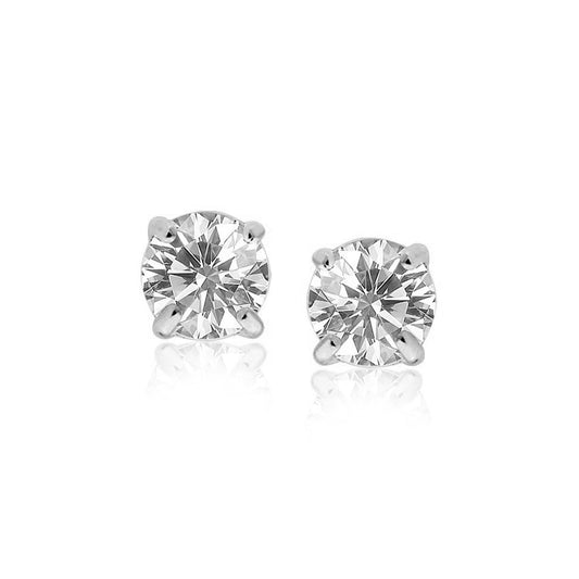 Sterling Silver Stud Earrings with White Hue Faceted Cubic Zirconia(7mm) RCJ