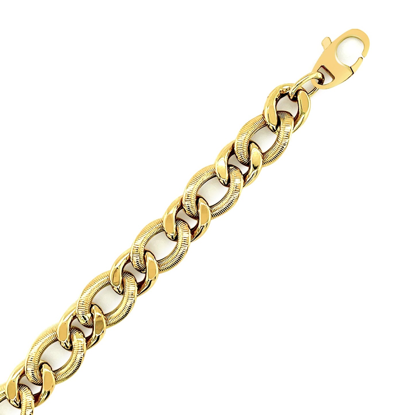 14k Yellow Gold Curb Chain Design with Diamond Cuts Bracelet (8.80 mm) RCJ