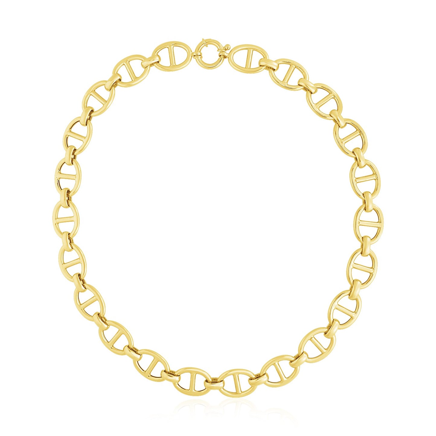 14k Yellow Gold High Polish Oval Mariner Link Necklace (13.8mm) RCJ